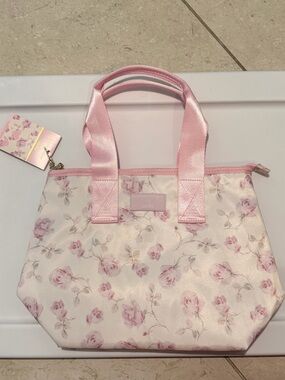 New LoveShackFancy Floral Pink Lunch Tote Bag with Pink Handles